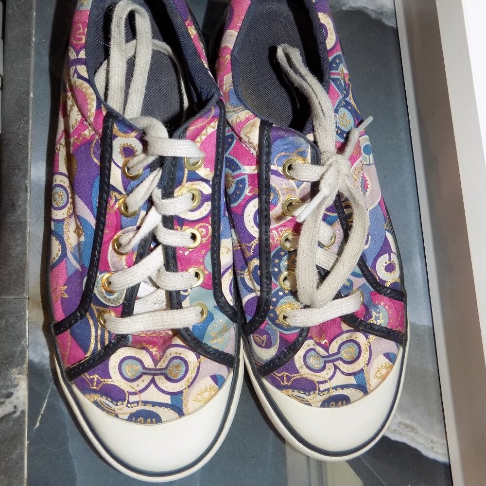 Coach Barrett Poppy Multicolor Purple Vintage Shoes/Sneakers Size 9B Women's